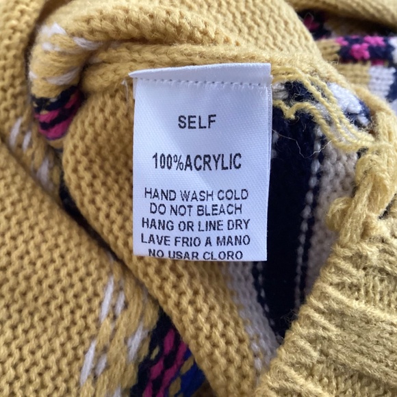 NWT Easel Yellow Fair Isle Knit Sweater | Boho Distressed Hem | Size S - Picture 8 of 9